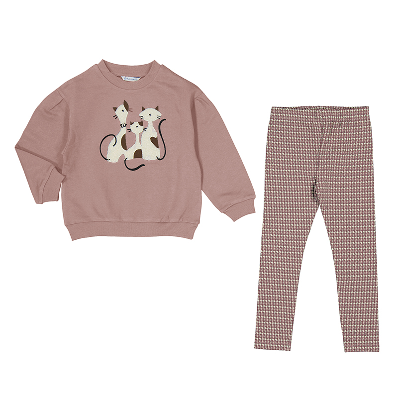 Mayoral Cat Print Top & Checked Leggings Set 4712 - Rose